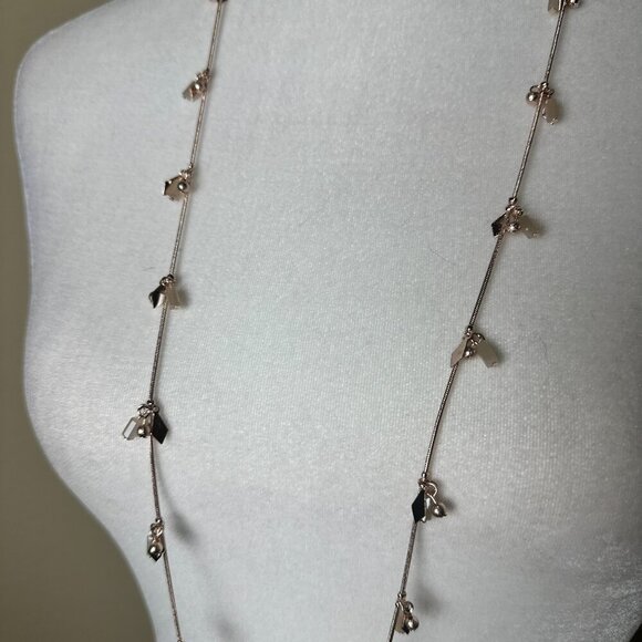 NEW NWT BANCROFT Long Rose Gold Color Stone & Bead Necklace Snake Chain - Picture 4 of 7